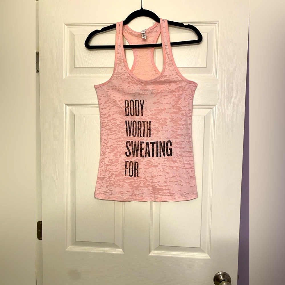 Sweat Box “Body Worth Sweating For” Tank in Heather Light Pink